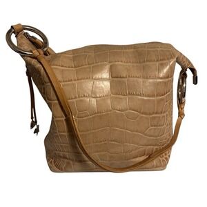 PUNTOTRES Genuine Leather Croc Embossed Shoulder Bag Tote Purse Spain Minimalist